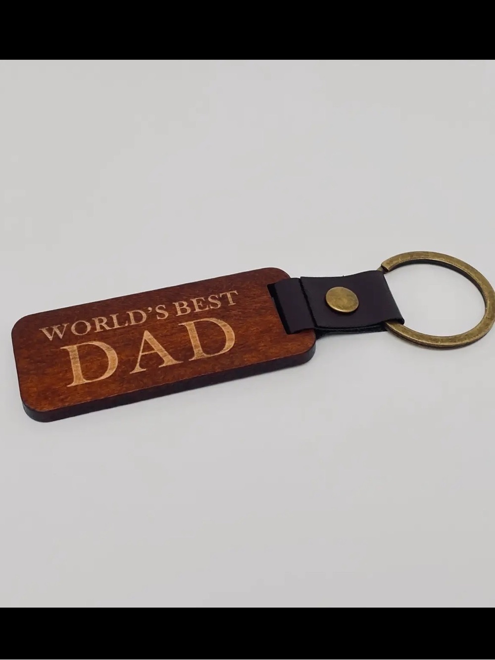 World's Best Dad Wooden Keychain with Brown Leather Accent 4.3 inches NIP